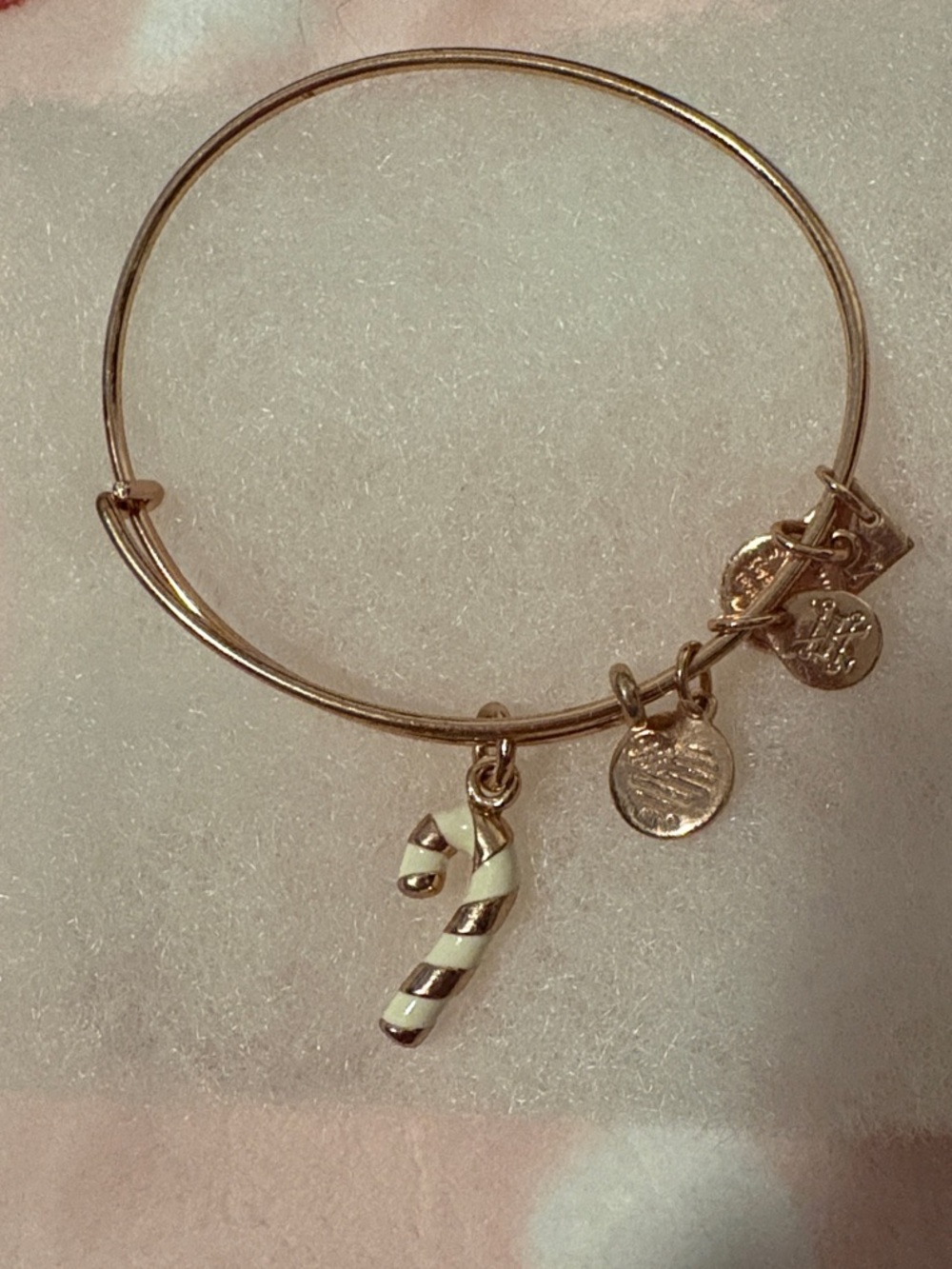 Alex and Ani Rose Gold-Tone Candy Cane Charm Bangle Bracelet - Women Jewelry